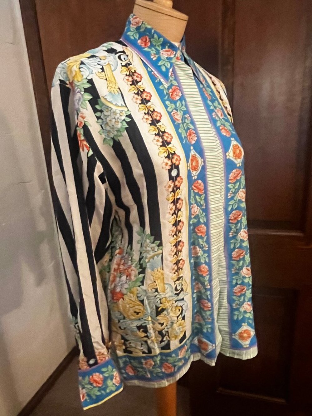 Vintage 90's Versus Gianni Versace Silk Floral Striped Blouse Size IT 40
